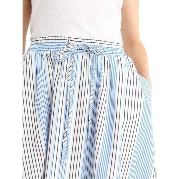 Free Assembly Women's Baby Blue, White & Black Cotton A-Line Drawstring Skirt w - Picture 2 of 11